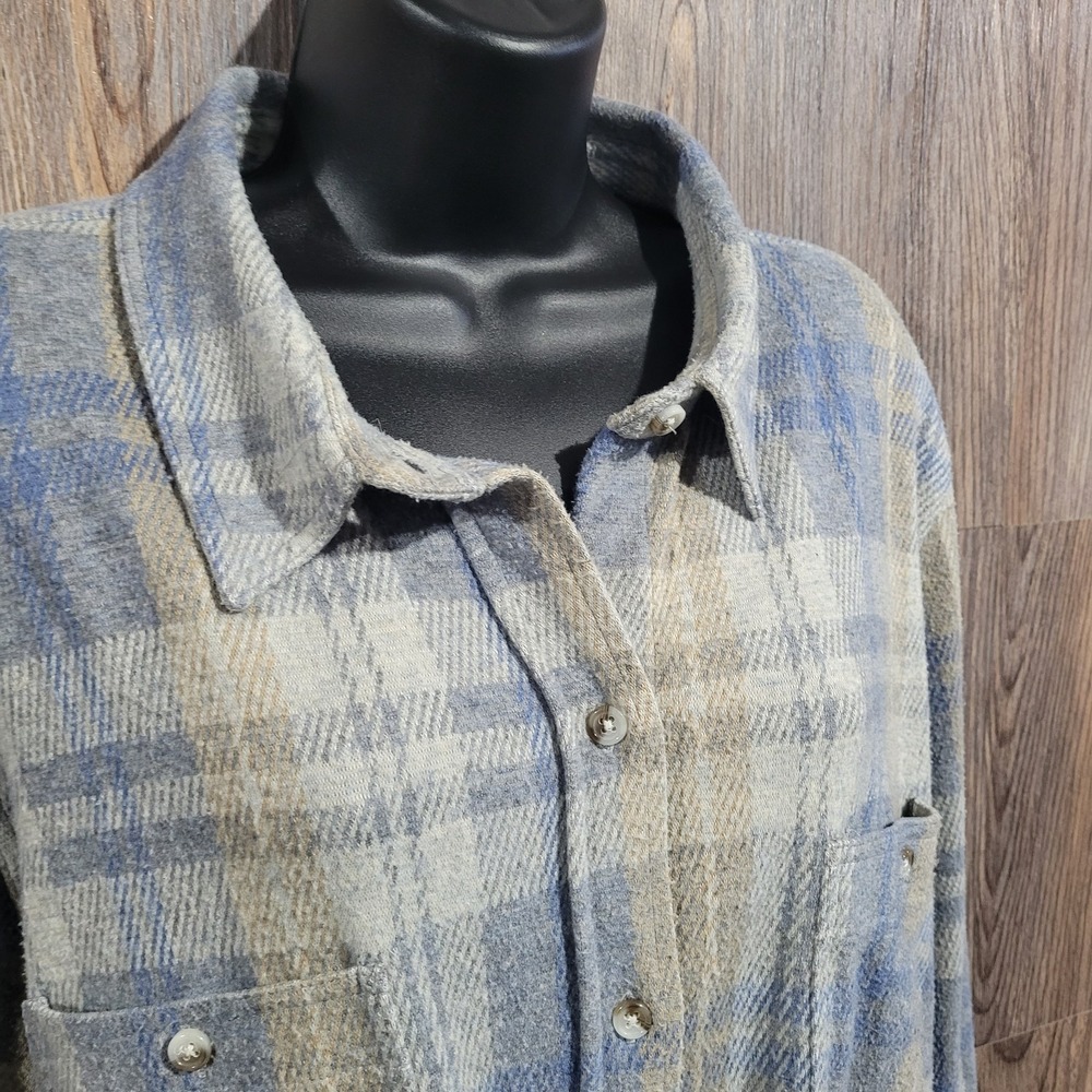 Faherty Women's Legend Sweater Shirt Size XXL Light Gray/Blue Plaid Flannel - Picture 3 of 8